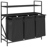 Laundry Basket 3 Compartments with Shelves Black Oak 859080