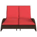 Sun Lounger with Cushions Brown 114x205x73 cm Poly Rattan 368294