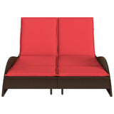 Sun Lounger with Cushions Brown 114x205x73 cm Poly Rattan 368294
