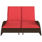 Sun Lounger with Cushions Brown 114x205x73 cm Poly Rattan 368294