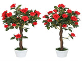 Set of 2 Artificial Plants White Rose Floral in Pot, Fake Plants for Home Indoor Decor, 90cm, Red T3398P344640