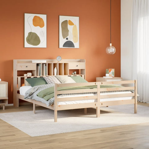 ZNTS Bookcase Bed without Mattress 200x200 cm Solid Wood Pine 3321946