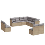 ZNTS 11 Piece Garden Sofa Set with Cushions Beige Poly Rattan 3217819