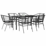 7 Piece Garden Dining Set Black Poly Rattan Glass 3334587
