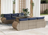 7 Piece Garden Sofa Set with Cushions Grey Poly Rattan Acacia 3326582