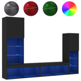 4 Piece TV Wall Units with LED Black Engineered Wood 3216655