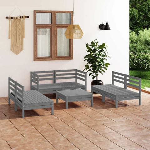 ZNTS 7 Piece Garden Lounge Set Grey Solid Pinewood 3082559