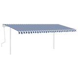 ZNTS Manual Retractable Awning with Posts 5x3 m Blue and White 3069976