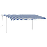 Manual Retractable Awning with Posts 5x3 m Blue and White 3069976