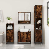 4 Piece Bathroom Furniture Set Smoked Oak Engineered Wood 3301217