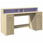 Desk with LED Lights Sonoma Oak 160x55x91 cm Engineered Wood 3309431