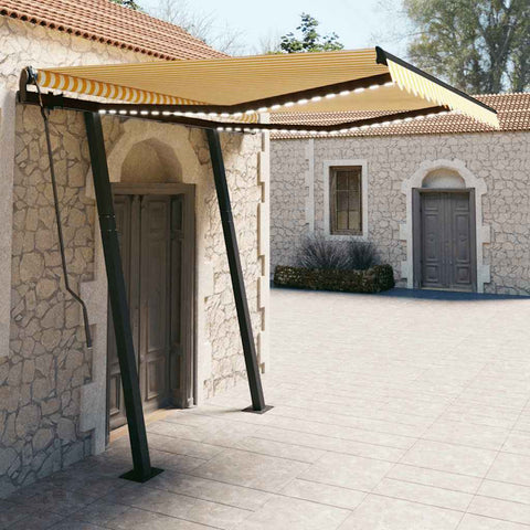 Manual Retractable Awning with LED 3x2.5 m Yellow and White 3070103