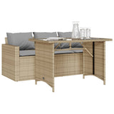 2 Piece Garden Dining Set with Cushions Beige Poly Rattan 366333