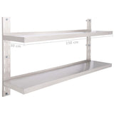 2-Tier Floating Wall Shelf Stainless Steel 150x30 cm 51049