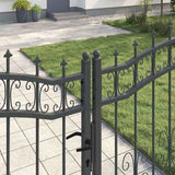 Fence Gate with Spear Top with Lock Grey 305 x 175 cm Steel 42009046