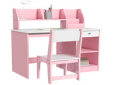 Two-Piece Kids Desk and Chair Set with Storage, for Ages 5-8 Years - Pink T3398P347723