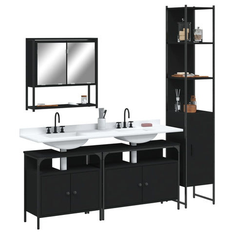 ZNTS 4 Piece Bathroom Furniture Set Black Engineered Wood 3214685