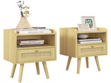Set of Two Rattan Weave Bedside Tables - Wood Effect T3398P344421