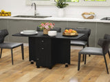 Multi-Storage Six-Person Drop Leaf Dining Table - Distressed Black T3398P343226