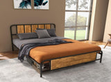 4.8ft Double Bed Frame with Industrial Wood Headboard, Steel Slat Support and 25.5cm Underbed T3398P328302