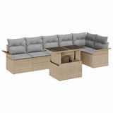 Garden Sofa Set with Cushion 7 pcs Beige Poly Rattan 3348296
