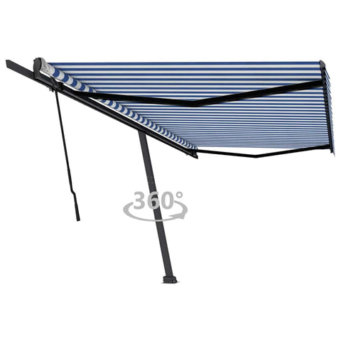 Freestanding Manual Retractable Awning 500x350 cm Blue/White 3069856