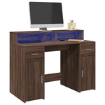 Desk with LED Lights Brown Oak 120x55x91 cm Engineered Wood 3309417