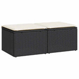 2 Piece Garden Sofa Set with Cushions Black Poly Rattan Acacia 3328679