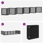 Dog Gate with Door Foldable 12 Panels Black 960 cm Poplar Wood 3155688