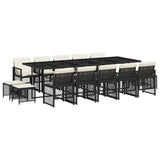 15 Piece Garden Dining Set with Cushions Black Poly Rattan 3210810