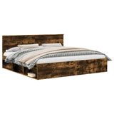 Bed Frame Smoked Oak 200 x 200 cm Solid Pine Wood 3410559