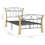 Bed Frame Black and natural Powder-coated metal, solid oak wood 324883