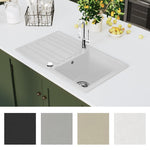 ZNTS Granite Kitchen Sink Single Basin with Drainer Reversible Cream White 141671