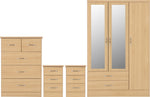 ZNTS Nevada 3 Door 2 Drawer Mirrored Wardrobe Bedroom Set 100-108-034