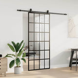 Sliding Door with Hardware Set Black 90x205 cm ESG Glass 3375934
