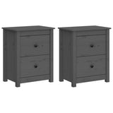 ZNTS Bedside Cabinets 2 pcs Grey 50x35x61.5 cm Solid Wood Pine 813684