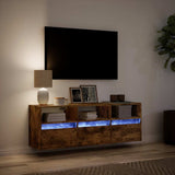 TV Wall Cabinet with LED Lights Smoked Oak 130x31x45 cm 852345