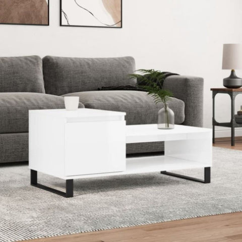 ZNTS Coffee Table High Gloss White 100x50x45 cm Engineered Wood 830838