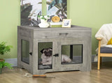Dog Cage End Table with Two Doors, Drawer, for Medium Dogs - Grey T3398P376392