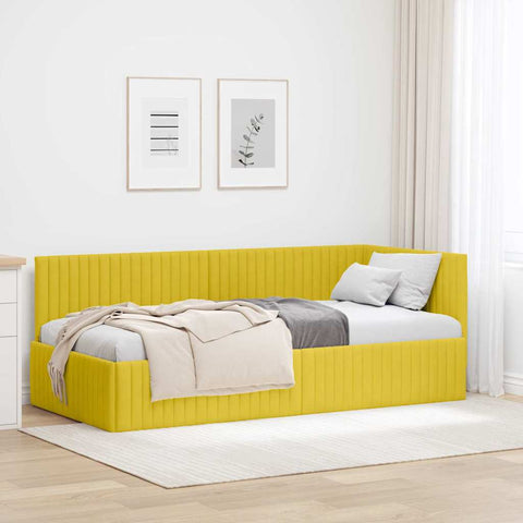 Corner Bed Frame with Headboard Yellow 90 x 190 cm Velvet 42016262