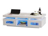 High Gloss Coffee Table with LED lights, USB PortsSockets, Centre Table with 2 doors, Sofa Side N605P368318W