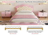 3ft Single Upholstered Bed with Adjustable Chic Button-Tufted Headboard, PU Faux Leather Bed N652P196277P