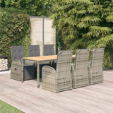7 Piece Garden Dining Set Grey Poly Rattan&Solid Wood Acacia 3157631