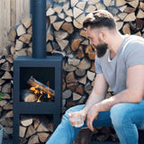 ZNTS Esschert Design Outdoor Fireplace with Firewood Storage Black FF410 421283