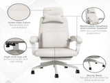 Linen-Look Office Chair, with 160&deg Reclining Back and Footrest - White T3398P342397
