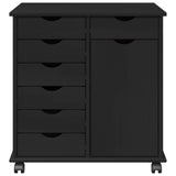 Rolling Cabinet Black 63.5 x 39 x 65.5 cm Solid Pine Wood 42028379