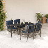 5 Piece Garden Dining Set with Cushions Grey Poly Rattan 3212182