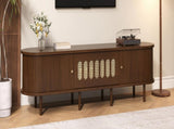 180*40*40cm Oval TV Stand in Dark Walnut, Rattan Design - MDF Design, 30 kg Load Capacity, Roll-Up N605P439647N