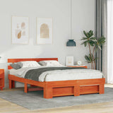Bed Frame with Headboard Wax Brown 150 x 200 cm Solid Pine Wood 872481
