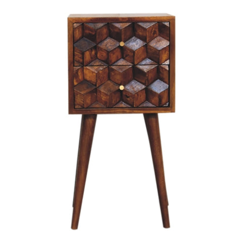 Mini Chestnut Cube 2 Drawer Bedside IN3288